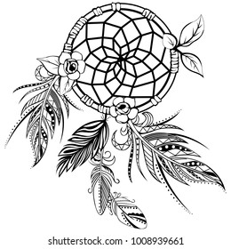 Vector of dream catcher with feathers in boho style