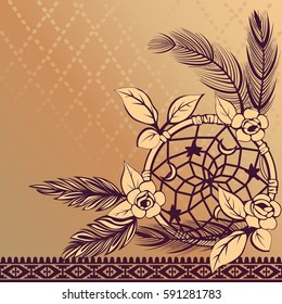 Vector of dream catcher with feathers in boho style
