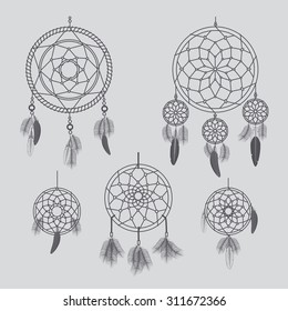 Vector dream catcher. Hand drawn vector dream catchers for boho and ethnic decor