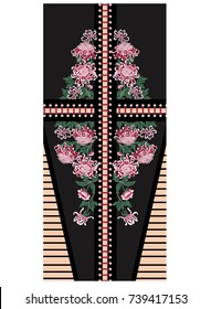 Vector dress design with chrysanthemum and lacing. For embroidery or print on textile.