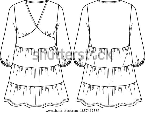 Vector Dress Sketch Dress Technical Drawing Stock Vector (Royalty Free ...