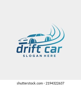 Vector drift car logo design, sports car vector logo design drift racing illustration.