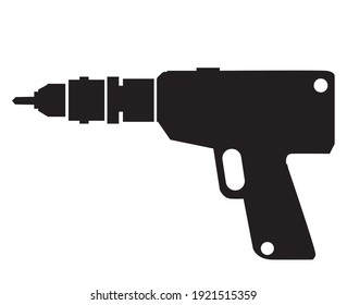 Vector drilling machine silhouette object element retro of drill icon industrial tool symbol isolated black items on a white background