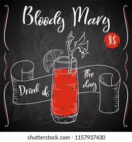 Vector dring poster. Cocktail Bloody Mary for restaurant and cafe. Hand drawn illustration.