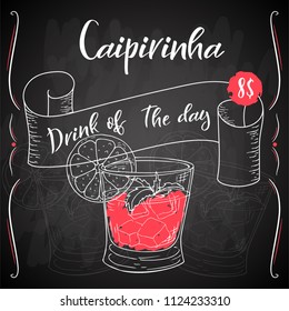 Vector dring poster. Cocktail Caipirinha for restaurant and cafe. Hand drawn illustration.