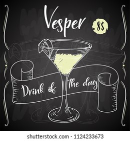 Vector dring poster. Cocktail Vesper for restaurant and cafe. Hand drawn illustration.