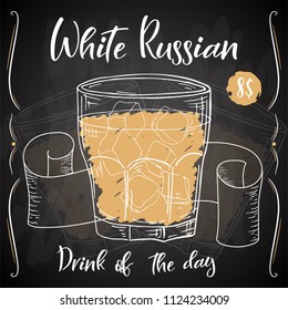 Vector dring poster. Cocktail white Russian for restaurant and cafe. Hand drawn illustration.