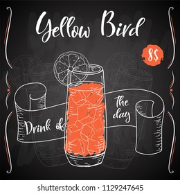 Vector dring poster. Cocktail Yellow Bird for restaurant and cafe. Hand drawn illustration