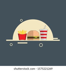 Vector Сarbonated Drink, French Fries. Burger illustration. Food composition.