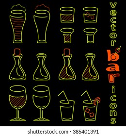 Vector drink icon set on black background