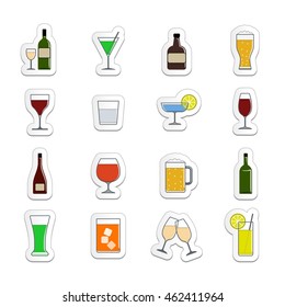Vector drink icons | Alcohol drinks   cocktails color icon set in flat design style