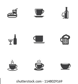 vector Drink icons - beer glass, coffee cup, wine, soda and juice beverage - water bottle