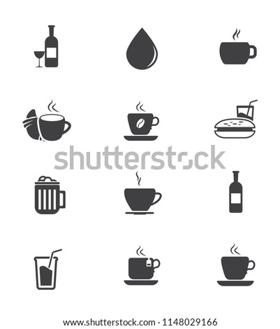vector Drink icons - beer glass, coffee cup, wine, soda and juice beverage - water bottle