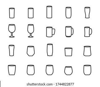 vector drink lines icons set grey on white background
