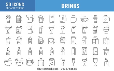 vector drink lines icons set white on white background