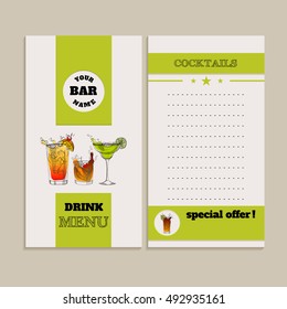 Vector drink menu design. Template with hand-drawn graphic. Flyer, brochure