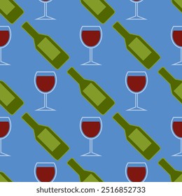Vector drink seamless pattern. Bottles and glasses seamless texture. Wine alcohol background