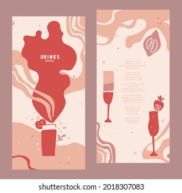 Vector drinks menu design template. Linear abstraction, watercolor vector. List, banner, booklet, flyer, brochure. Layout for outdoor restaurant, pool bar