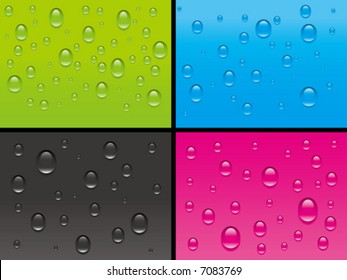 vector dripped water on four varicolored backgrounds