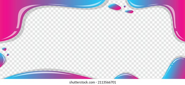 Vector dripping slime Frame. Flowing glossy liquid in neon pink and blue, realistic paint drip, splash of nail polish or sweet glaze, colorful border vector template isolated on transparent background
