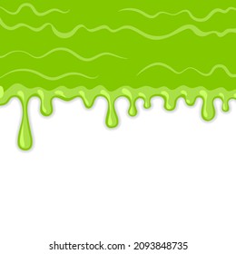 Vector Dripping Slime Texture on White Background. Goo Blob Splash. Halloween Ooze. Flowing Green Sticky Liquid.