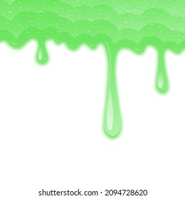 Vector Dripping Slime Texture on White Background. Goo Blob Splash. Halloween Ooze. Flowing Green Sticky Liquid.