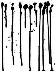 Vector Drips Of Black Ink. Vertical Lines, Drops And Splashes. Different Size.