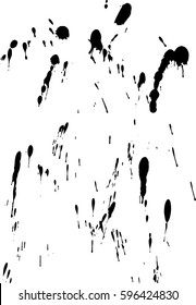 Vector drips of black ink. Vertical lines, drops and splashes. Different size. Watercolor dirty dots 
