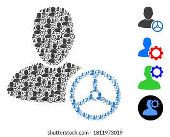 Vector driver man composition is created with random recursive driver man icons. Recursive composition for driver man. Some other icons are present in this vector.