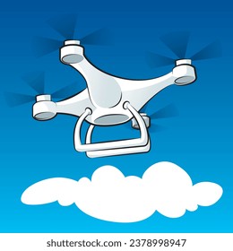 vector drone flying in blue sky editable