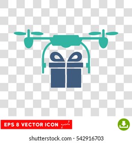 Vector Drone Gift Delivery EPS vector pictogram. Illustration style is flat iconic bicolor cobalt and cyan symbol on a transparent background.