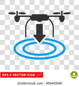Vector Drone Landing EPS vector pictogram. Illustration style is flat iconic bicolor blue and gray symbol on a transparent background.