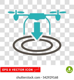 Vector Drone Landing EPS vector pictogram. Illustration style is flat iconic bicolor grey and cyan symbol on a transparent background.
