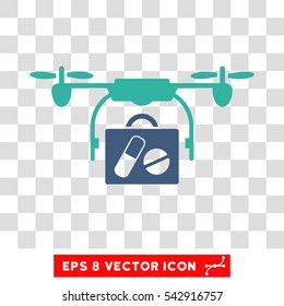 Vector Drone Pharmacy Delivery EPS vector pictograph. Illustration style is flat iconic bicolor cobalt and cyan symbol on a transparent background.