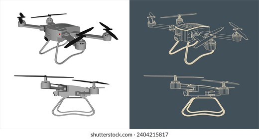 Wireframe-Entwurf für Vektortrockner- oder Quadcopter-Linie