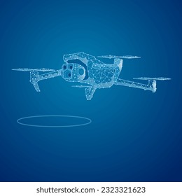 vector drone small aircraft ีuav polygonal with gradient dark blue screen showing drone flying unmanned aerial vehicle blue background illustration vector