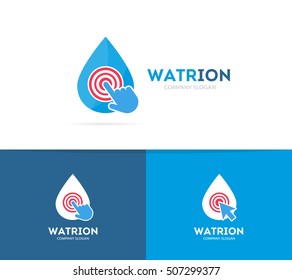 Vector drop and click logo combination. Aqua and cursor symbol or icon. Unique water and oil logotype design template.