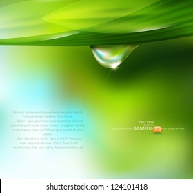Vector drop of dew on a background of sky and greenery