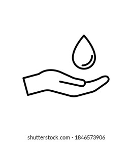 Vector Drop in hand icon, blood drop, donate blood, water droplet, save water, flat illustration symbol on isolated white background for UI/UX and website.