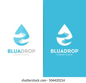 Vector drop and hands logo combination. Aqua and embrace symbol or icon. Unique water and oil logotype design template.