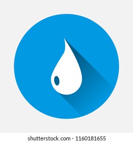 Vector drop icon on blue background. Flat image drop with long shadow.  Layers grouped for easy editing illustration. For your design.