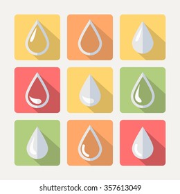 Vector drop icons in flat style with shadow