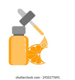 Vector Drop of orange vitamin C with bottle on white background,  skin care with orange vitamin C make the skin nourish the skin to be radiant naturally. Keeps the skin hydrate