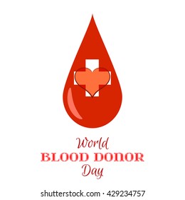 Vector Drop of Red Blood with White Cross and Heart on a white background. Element for the World Blood Donor Day and other medical projects and design.
