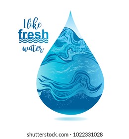 Vector drop of water. Blue color bubbles abstract splash texture. Ppattern hand-drawn illustration.