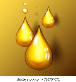 Vector drops of golden oil with shadows. Vector illustration for your graphic design.