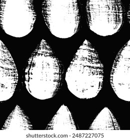 Vector drops pattern. Seamless black and white brush stroke background. Raindrops print with distress texture. Painted ornament for kids. Childish design