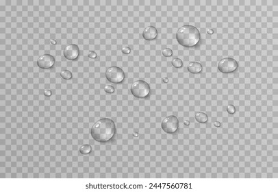 Vector drops png. Drops after rain, drops of dew. Condensation on the surface or glass.