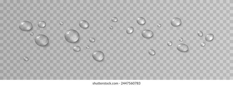 Vector drops png. Drops after rain, drops of dew. Condensation on the surface or glass.