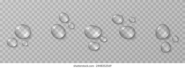 Vector gotas png. Gotas después de la lluvia, gotas de rocío. Condensación en la superficie o el vidrio.